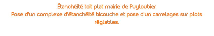 Étanchéité toit plat mairie de Puyloubier Pose d'un complexe d'étanchéité bicouche et pose d'un carrelages sur plots réglables.