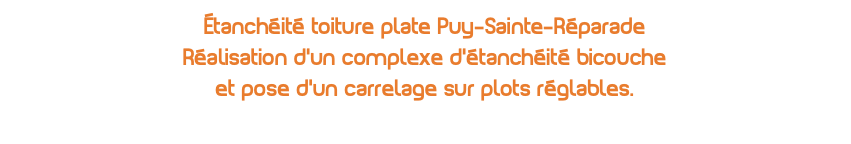 Étanchéité toiture plate Puy-Sainte-Réparade Réalisation d'un complexe d'étanchéité bicouche et pose d'un carrelage sur plots réglables.