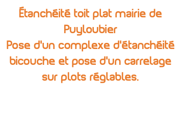 Étanchéité toit plat mairie de Puyloubier Pose d'un complexe d'étanchéité bicouche et pose d'un carrelage sur plots réglables.